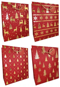 Christmas Gift Bag 180x230 12pcs, 4 patterns, red-gold