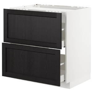 METOD / MAXIMERA Base cab f hob/2 fronts/2 drawers, white/Lerhyttan black stained, 80x60 cm