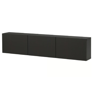 BESTÅ Wall-mounted cabinet combination, black-brown/Lappviken black-brown, 180x22x38 cm