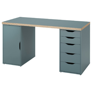 LAGKAPTEN / ALEX Desk, grey-turquoise/black, 140x60 cm