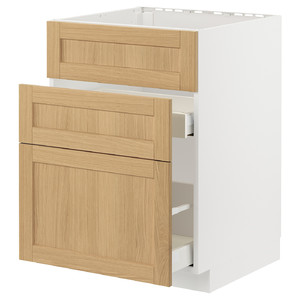 METOD / MAXIMERA Base cab f sink+3 fronts/2 drawers, white/Forsbacka oak, 60x60 cm
