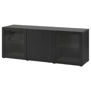 BESTÅ Storage combination with drawers, black-brown Lappviken/Sindvik black-brown clear glass, 180x42x65 cm