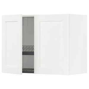 METOD Wall cabinet w dish drainer/2 doors, white Enköping/white wood effect, 80x60 cm