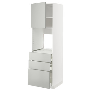 METOD / MAXIMERA High cab f oven w door/3 drawers, white/Havstorp light grey, 60x60x200 cm