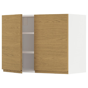 METOD Wall cabinet with shelves/2 doors, white/Voxtorp oak effect, 80x60 cm