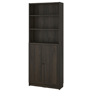 BILLY / OXBERG Bookcase with doors, dark brown oak effect, 80x30x202 cm