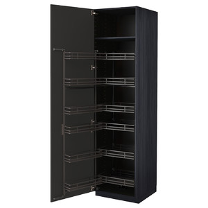METOD High cabinet with pull-out larder, black/Nickebo matt anthracite, 60x60x220 cm