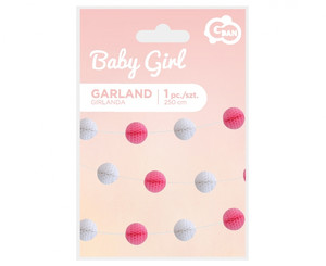 Garland Decoration Balls Baby Girl 250cm, light pink