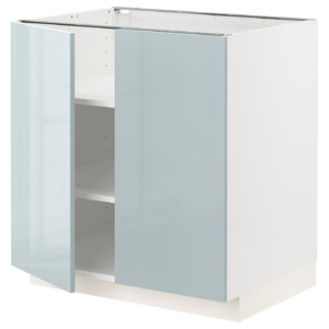 METOD Base cabinet with shelves/2 doors, white/Kallarp light grey-blue, 80x60 cm