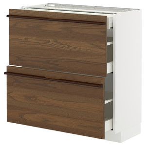 METOD / MAXIMERA Base cab with 2 fronts/3 drawers, white/Stensta dark brown ash veneer, 80x37 cm
