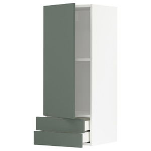 METOD / MAXIMERA Wall cabinet with door/2 drawers, white/Bodarp grey-green, 40x100 cm