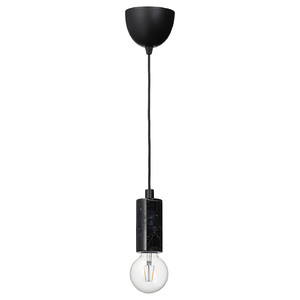 MARKFROST / LUNNOM Pendant lamp with light bulb, marble black/globe clear