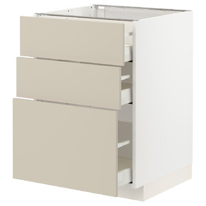 METOD / MAXIMERA Base cabinet with 3 drawers, white/Havstorp beige, 60x60 cm