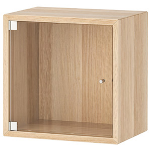 EKET Wall cabinet with glass door, white stained oak effect, 35x25x35 cm