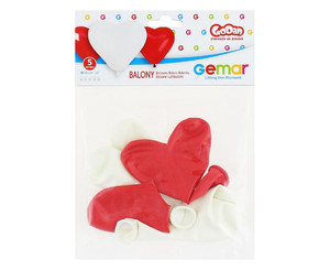Balloons 5 Hearts 5pcs, red & white