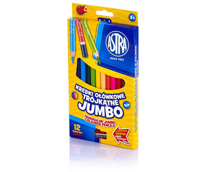 Astra Triangular Jumbo Coloured Pencils 12 Colours + Sharpener