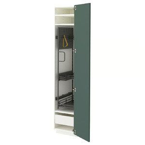 METOD/MAXIMERA High cabinet with cleaning interior, white/Aspudden dark grey-green, 40x60x200 cm