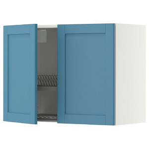 METOD Wall cabinet w dish drainer/2 doors, white/Lerhyttan blue, 80x60 cm