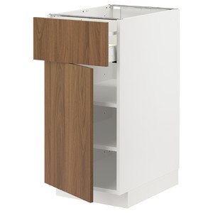 METOD / MAXIMERA Base cabinet with drawer/door, white/Tistorp brown walnut effect, 40x60 cm