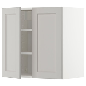 METOD Wall cabinet with shelves/2 doors, white/Lerhyttan light grey, 60x60 cm