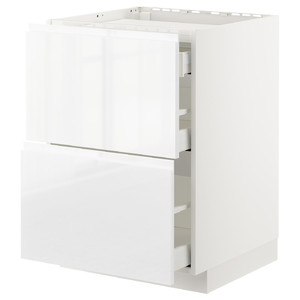 METOD / MAXIMERA Base cab f hob/2 fronts/3 drawers, white, Voxtorp high-gloss/white, 60x60 cm