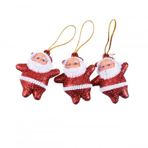 Glitter Santa Claus Christmas Ornaments, Red, Pack of 3
