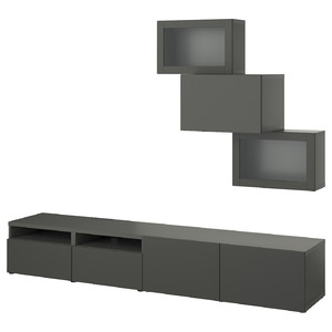 BESTÅ TV storage combination/glass doors, dark grey Lappviken/Sindvik dark grey, 240x42x190 cm
