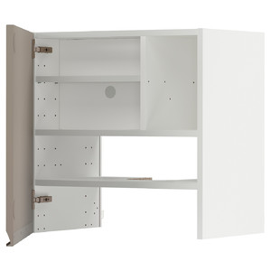 METOD Wall cb f extr hood w shlf/door, white/Upplöv matt dark beige, 60x60 cm