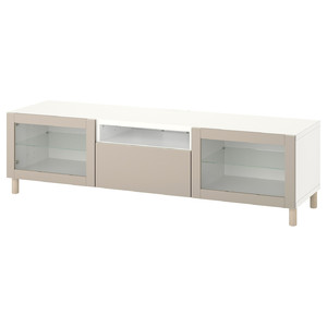 BESTÅ TV bench, white Sindvik/Lappviken/Mejarp light grey/beige, 180x42x48 cm
