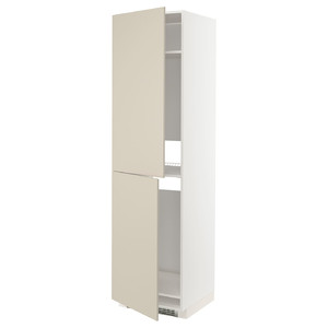 METOD High cabinet for fridge/freezer, white/Havstorp beige, 60x60x220 cm