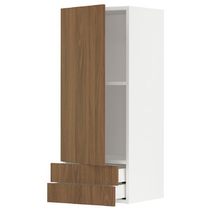 METOD/MAXIMERA Wall cabinet with door/2 drawers, white/Tistorp brown walnut effect, 40x100 cm