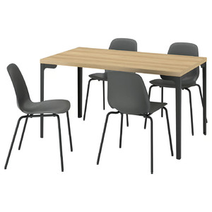 SKÅLSTA Table and 4 chairs, oak effect straight black-grey/plastic black tubular metal/black-grey, 140x80 cm