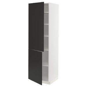 METOD High cabinet with shelves/2 doors, white/Nickebo matt anthracite, 60x60x200 cm