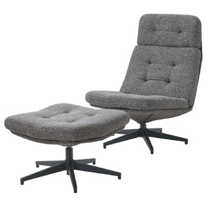 HAVBERG Armchair and footstool, Lejde grey/black