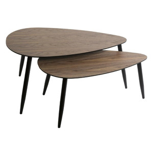 Nest of Coffee Tables, Set of 2, Walnut & Black