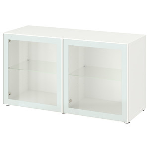 BESTÅ Shelf unit with glass doors, white Glassvik/white/light green clear glass, 120x42x64 cm