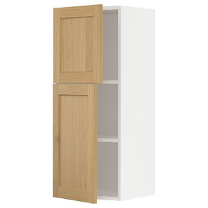 METOD Wall cabinet with shelves/2 doors, white/Forsbacka oak, 40x100 cm