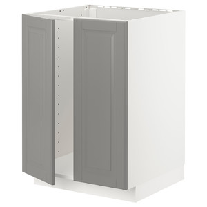 METOD Base cabinet for sink + 2 doors, white/Bodbyn grey, 60x60 cm