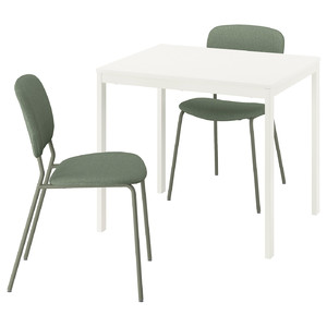 VIHALS / VIHALS Table and 2 chairs, white/green Tibbleby grey-green, 84/120x74 cm