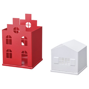 VINTERFINT Pillar candle holder, set of 2, house red/white