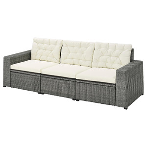SOLLERÖN 3-seat modular sofa, outdoor, dark grey, Kuddarna beige, 223x82x84 cm