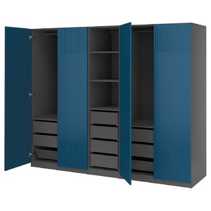 PAX / FYRUDDEN Wardrobe combination, dark grey/blue, 250x60x201 cm