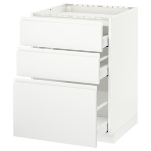 METOD/MAXIMERA Base cab f hob/3 fronts/3 drawers, white, Voxtorp matt white, 60x62.1x88 cm