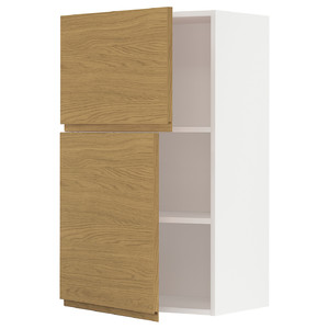 METOD Wall cabinet with shelves/2 doors, white/Voxtorp oak effect, 60x100 cm