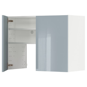 METOD Wall cb f extr hood w shlf/door, white/Kallarp light grey-blue, 80x60 cm