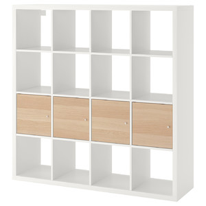 KALLAX Shelving unit with 4 inserts, white, white stained oak effect, 147x147 cm