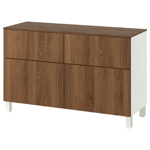 BESTÅ Storage combination w doors/drawers, white/Lappviken/Stubbarp walnut effect, 120x42x75 cm