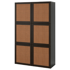 BESTÅ Storage combination with doors, black-brown Studsviken/dark brown woven poplar, 120x42x193 cm