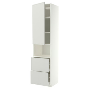 METOD/MAXIMERA Hi cab f micro w door/2 drawers, white/Aspudden light grey, 60x60x240 cm