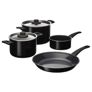 HEMLAGAD 6-piece cookware set, non-stick coating black